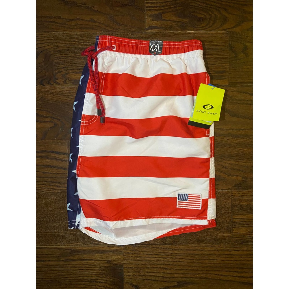 Exist Swim Men's XXL Swim Trunks American Flag Print 3 Pocket Drawstring NEW